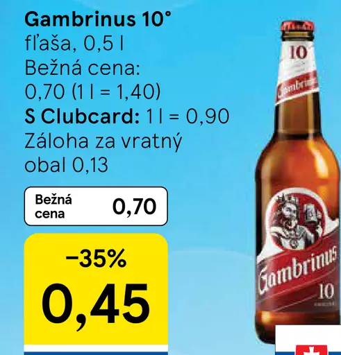 Gambrinus 10° svetlé pivo vo fľaši