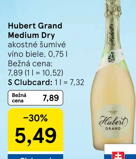 Hubert Grand Medium Dry akostné šumivé víno biele