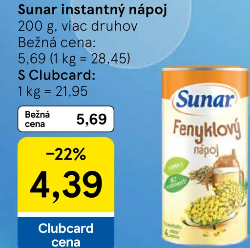 Sunar instantný nápoj fenykľový a iné príchute