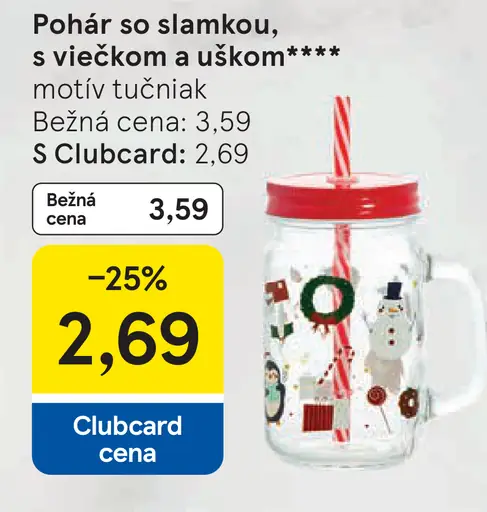 Pohár so slamkou, viečkom a uškom s motívom tučniaka
