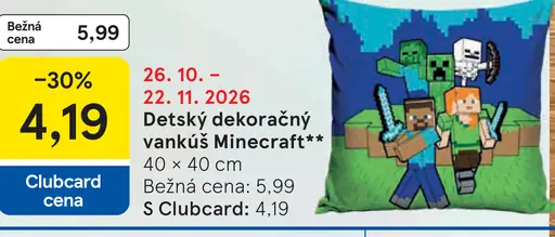 Detský dekoračný vankúš Minecraft