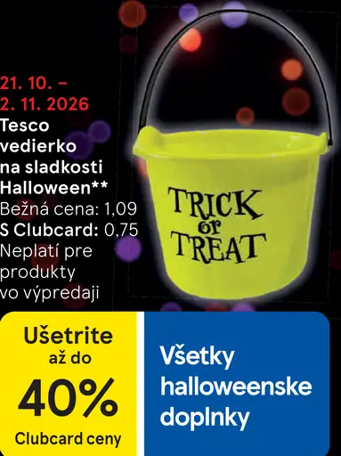 Tesco halloweenske vedierko na sladkosti