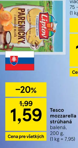 Tesco mozzarella strúhaná balená