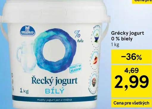Milko Řecký jogurt 0% biely
