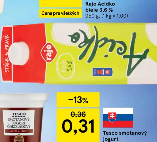Tesco smotanový jogurt, rôzne druhy