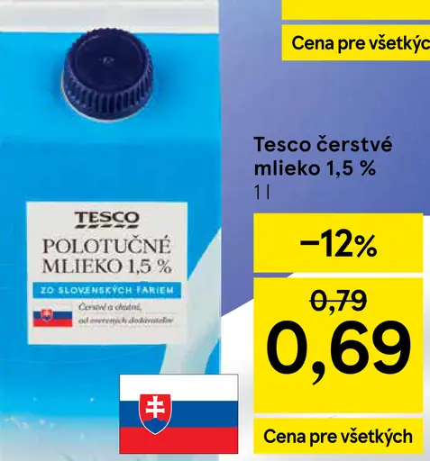 Tesco čerstvé mlieko 1,5 %