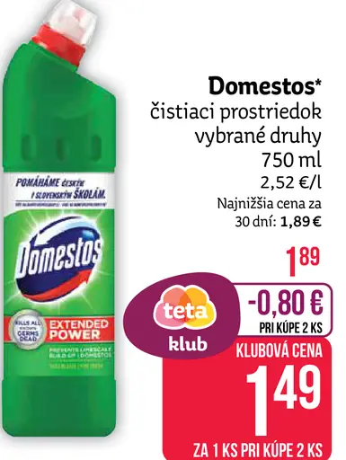 Domestos čistiaci prostriedok vybrané druhy