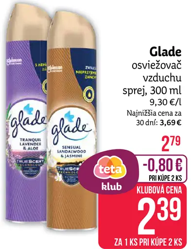 Glade osviežovač vzduchu sprej (Tranquil Lavender & Aloe)