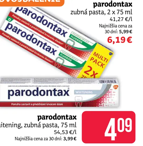 parodontax zubná pasta, 2 x 75 ml