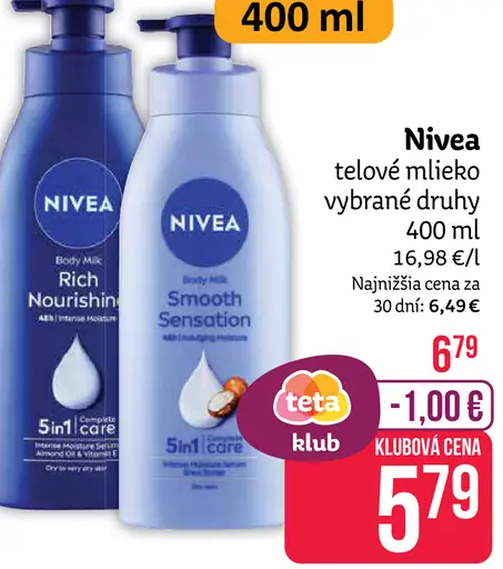 Nivea telové mlieko vybrané druhy