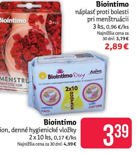 Biointimo náplasť proti bolesti pri menštruácií