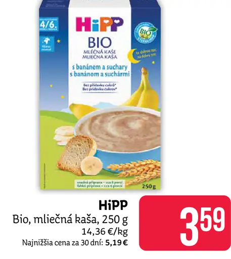 HiPP BIO mliečna kaša s banánmi a suchármi
