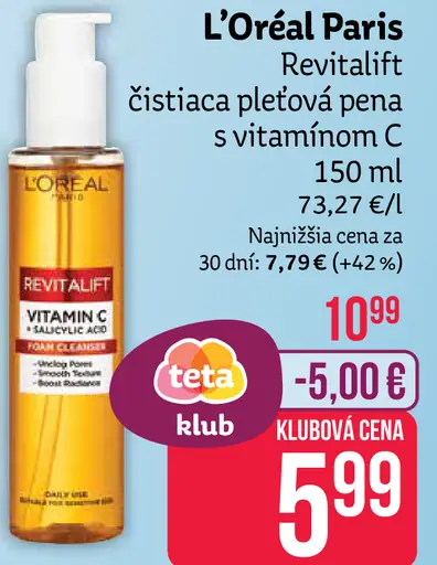 L'Oréal Paris Revitalift Clinical čistiaca pleťová pena s vitamínom C