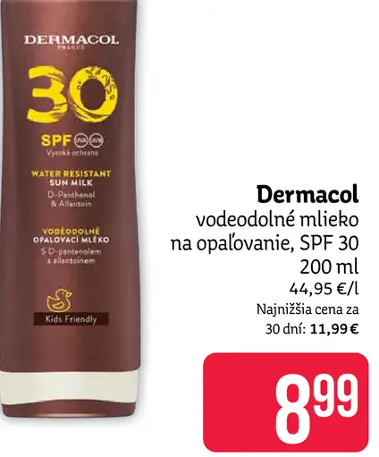 Dermacol vodeodolné mlieko na opaľovanie SPF 30