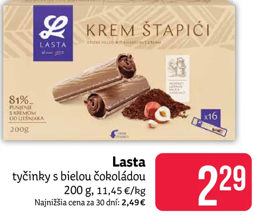 Lasta tyčinky s bielou čokoládou