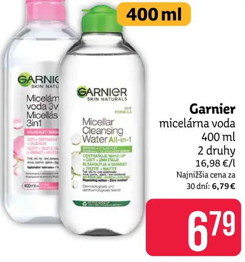 Garnier micelárna voda, 400 ml, 2 druhy