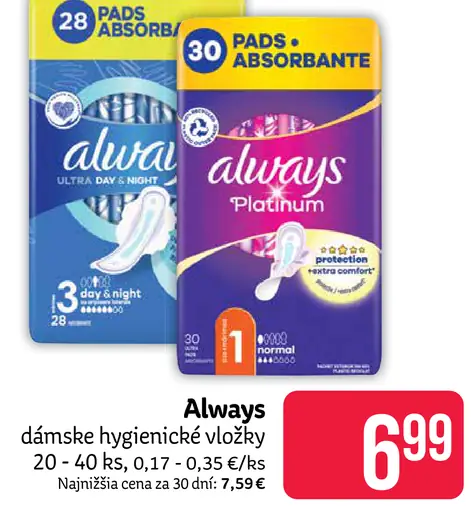 Always Dámske hygienické vložky