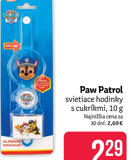 Paw Patrol svietacie hodiny s cukríkmi