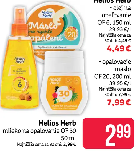 Helios Herb mlieko na opaľovanie OF 30
