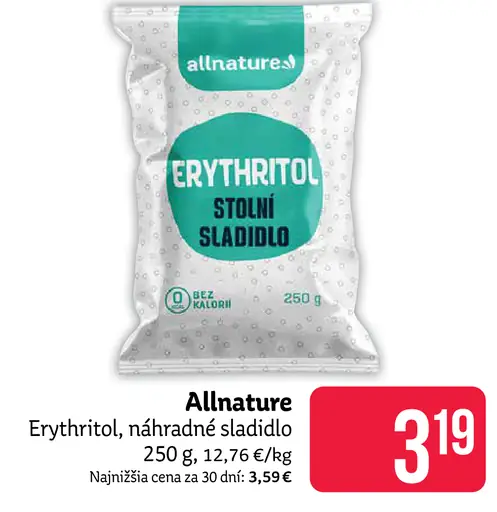 Allnature Erythritol náhradné sladidlo