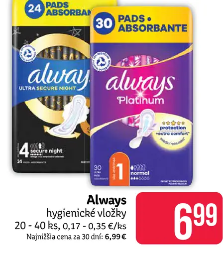 Always Dámske hygienické vložky