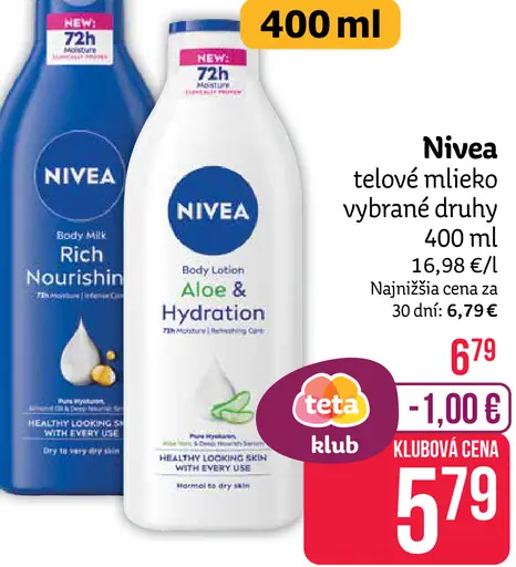 Nivea telové mlieko