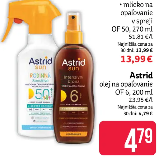 Astrid olej na opaľovanie