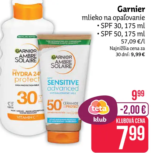 Garnier mlieko na opaľovanie