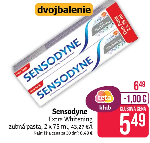 Sensodyne Extra Whitening zubná pasta 2 x