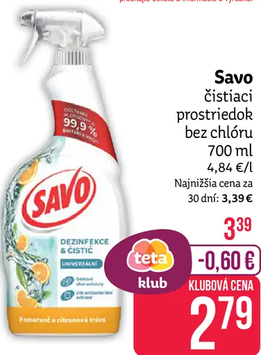 Savo čistiaci prostriedok bez chlóru