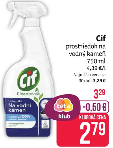 Cif prostriedok na vodný kameň
