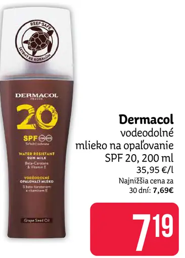 Dermacol vodeodolné mlieko na opaľovanie SPF 30