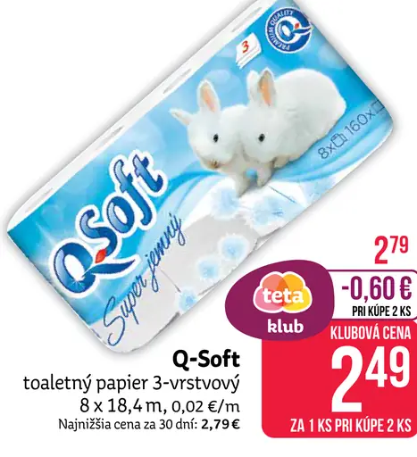 Q-Soft toaletný papier 3-vrstvový