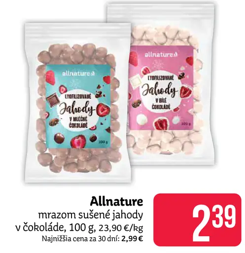 Allnature jahody sušené mrazom v bielej čokolade