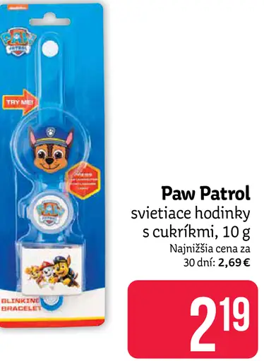 Paw Patrol svietiace hodinky s cukríkmi