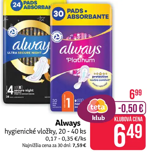 Always Platinum hygienické vložky
