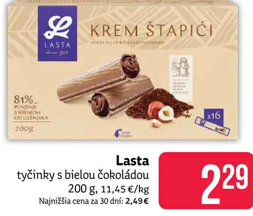 Lasta Krem Stapići tyčinky s bielou čokoládou