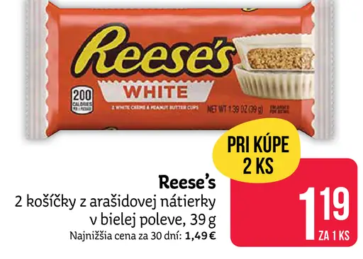 Reese's 2 košíčky s arašidovou nátierkou v bielej poleve