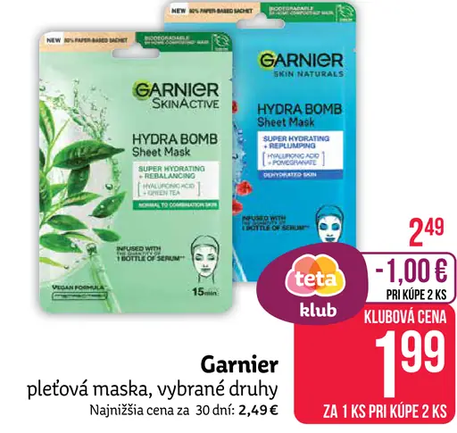 Garnier pleťová maska, vybrané druhy