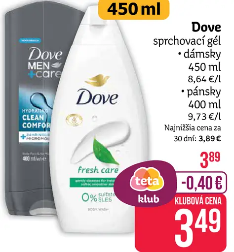 Dove sprchovací gél dámsky pánsky
