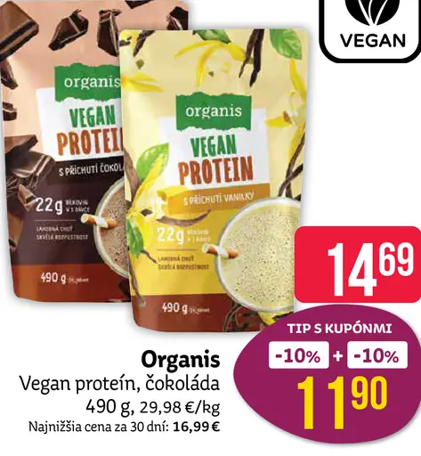 Organis Vegan proteín, čokoláda
