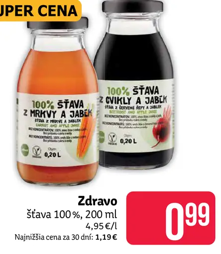 Zdravo šťava 100% z čiernej a červenej ríbezle a jabĺk