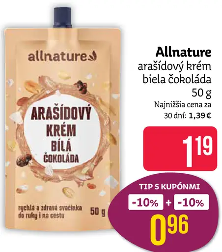 Allnature arašídový krém biela čokoláda