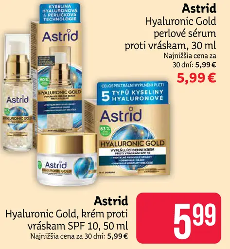 Astrid Hyaluronic Gold krém proti vráskam SPF 10