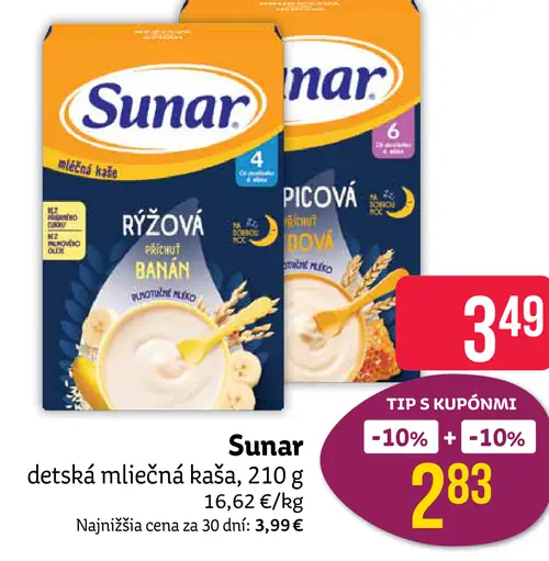 Sunar kaša ryžová alebo banánová