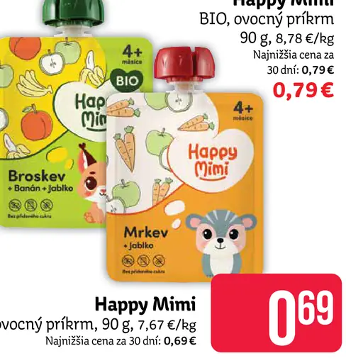 Happy Mimi ovocný príkrm broskyňa alebo mrkva