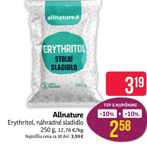 Allnature Erythritol náhradné sladidlo