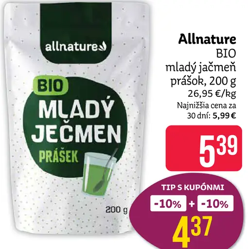 Allnature BIO mladý jačmeň prášek