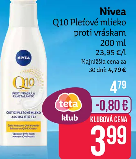Nivea Q10 Pleťové mlieko proti vráskam