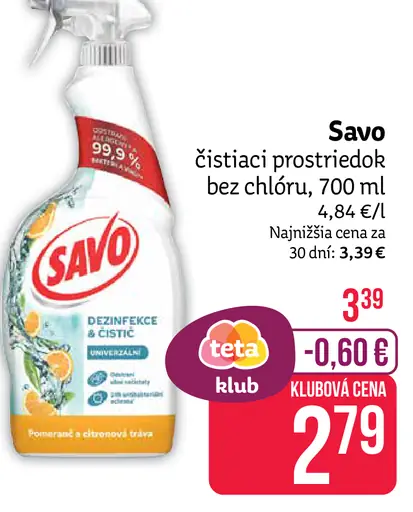 Savo čistiaci prostriedok bez chlóru